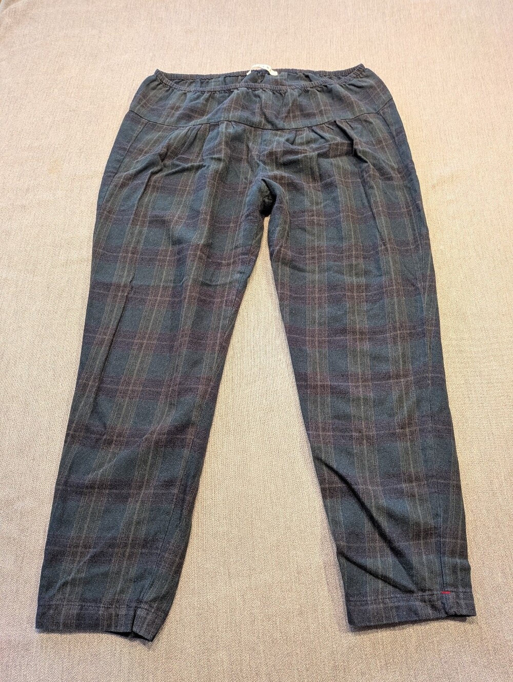 Xirena Green Plaid Cotton Lounge Pants Small Elastic Waist Ankle Cropped Size M